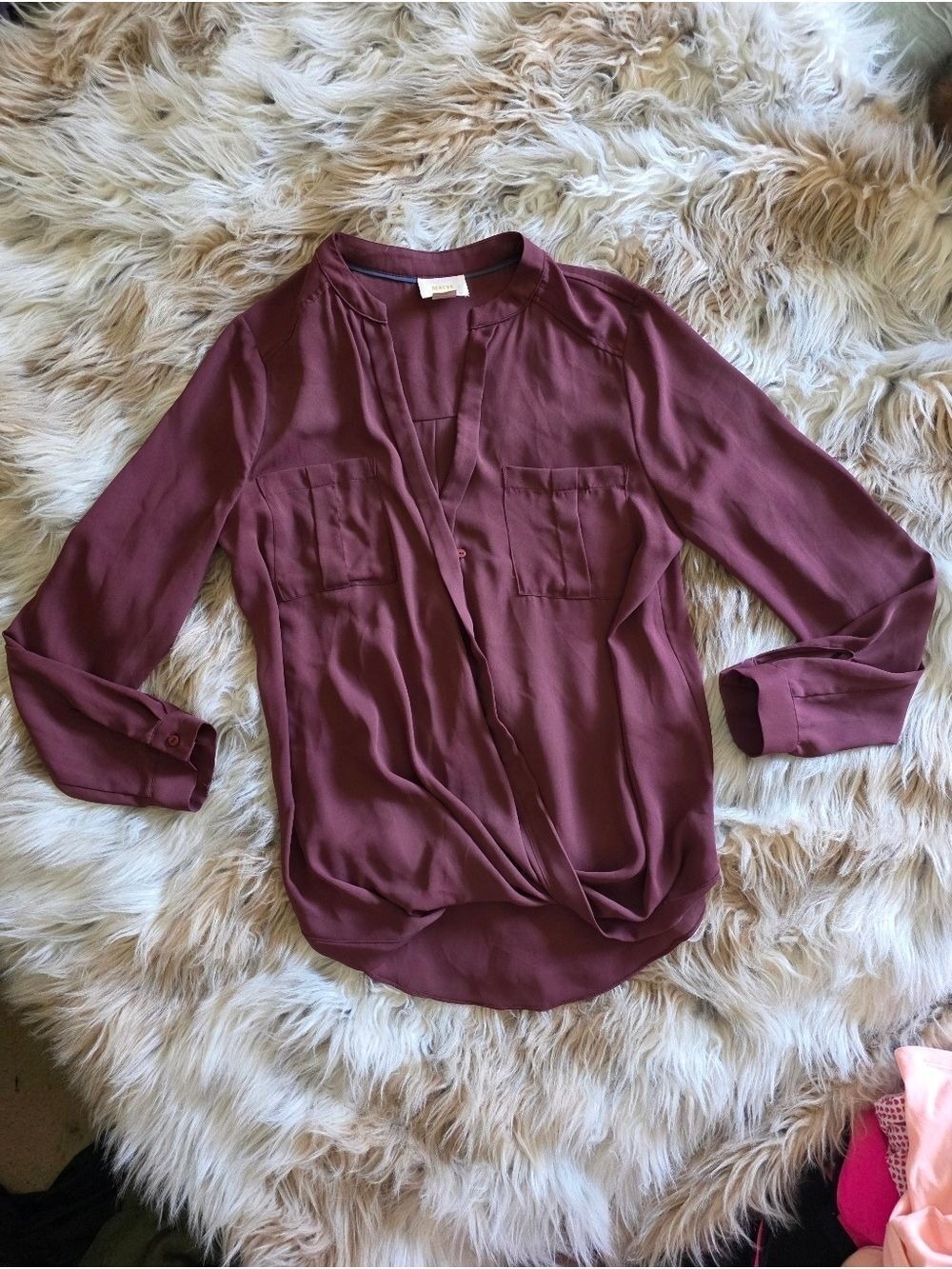 Maeve Mauve V-Neck Long Sleeve Blouse